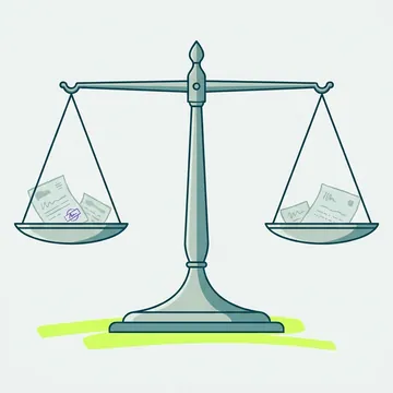 Une balance à deux plateaux, un document sur chaque plateau, à l’équilibre