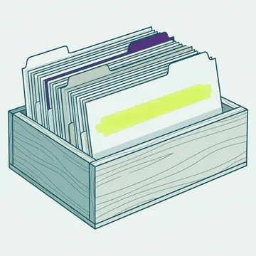 Boîte à fiches, une fiche tirée et surlignée